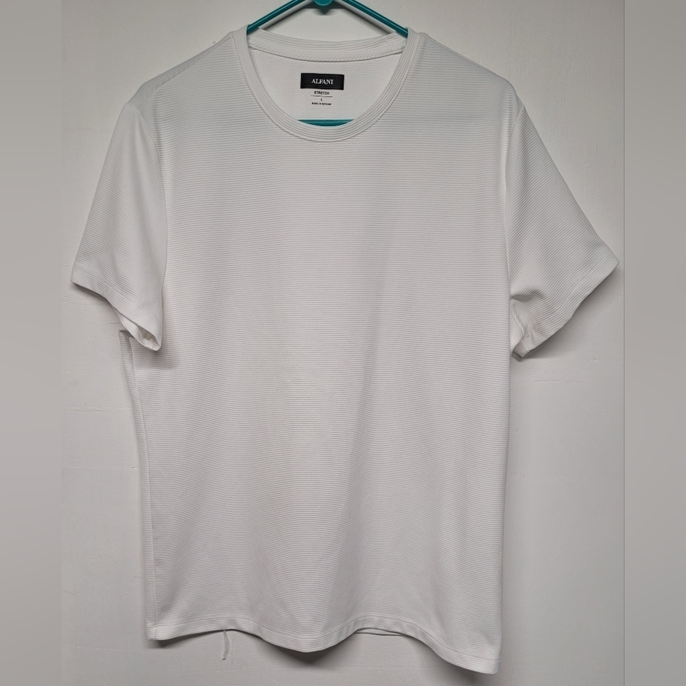 Alfani Stretch White Ribbed Short Sleeve Shirt L
